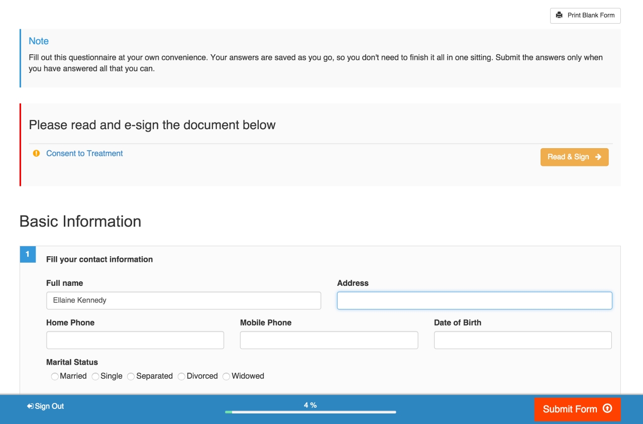 Intake form example Intake form example