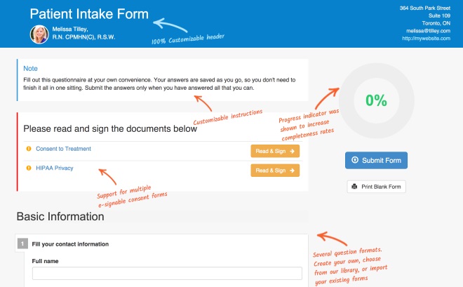 Client intake form